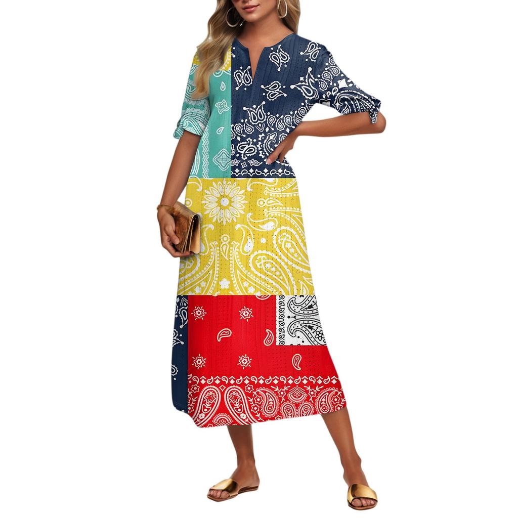 Abito Lungo da Donna Casual Moda Temperamento Elegante Vita Patchwork Stampa Floreale