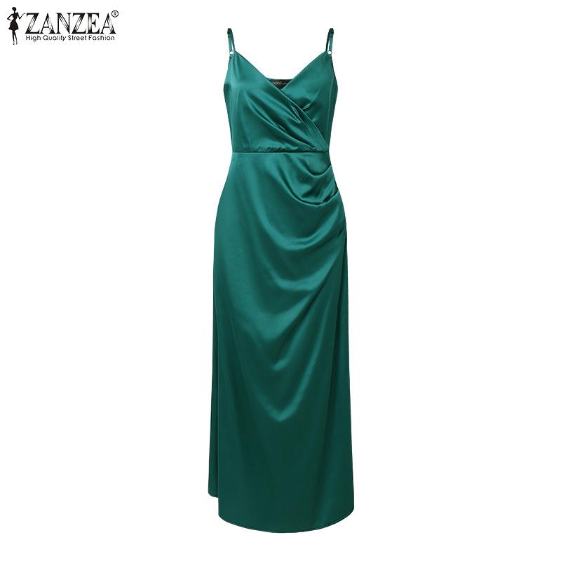 ZANZEA Damen Lässig V-Ausschnitt Sommer Ärmellos Träger Slipkleid