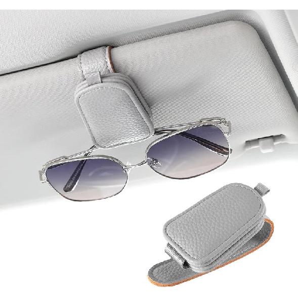 JUSTTOP 2Pack Sunglasses Holders For Car,Magnetic Leather Buckle Sun Visor Sunglass Clip,Ticket Card Clip Sunglasses Mount,Car Interior Accessories