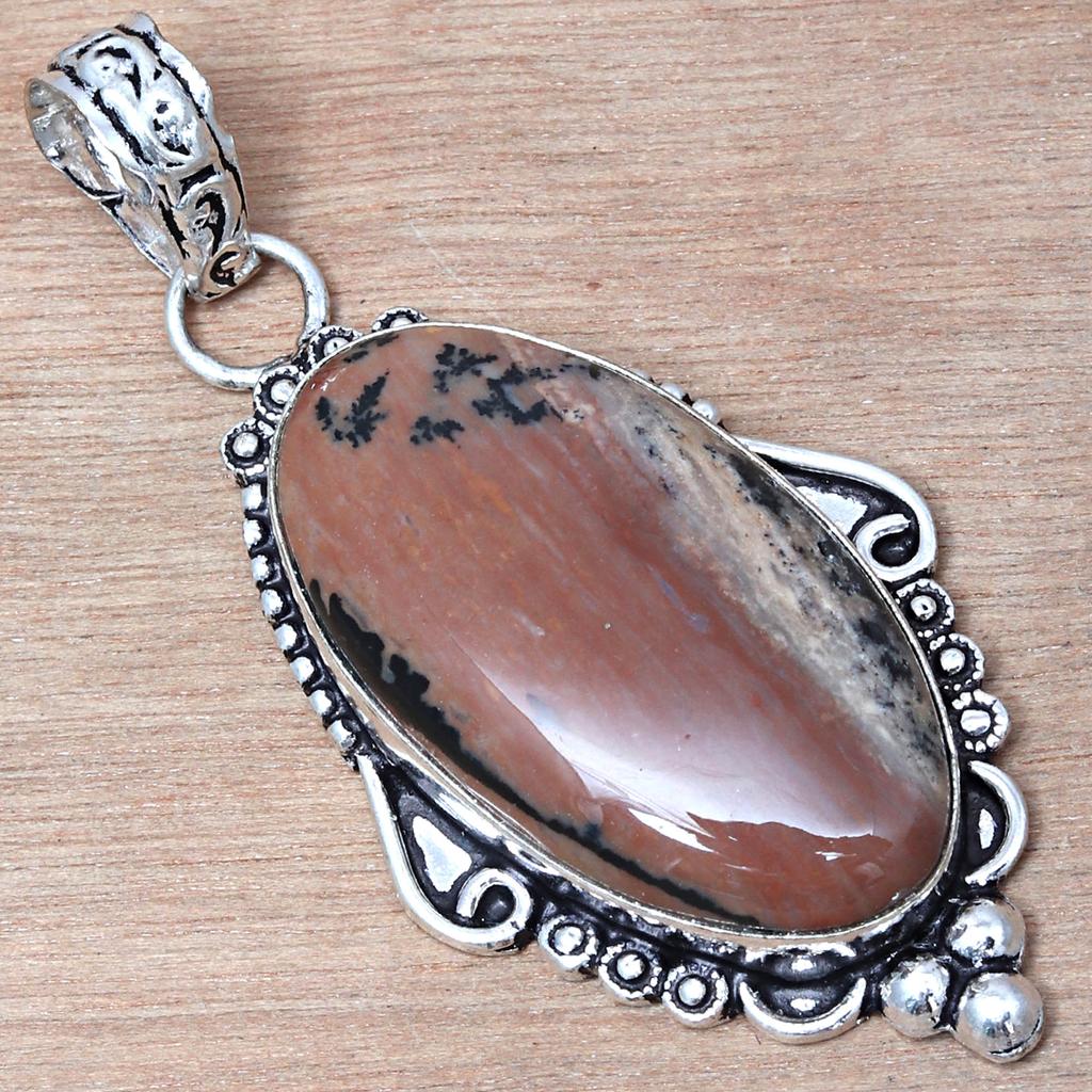 Pendentif Pierre Gemme Dendritique Hunny Cadeau Saint-Valentin Bijoux en Argent 2,5"