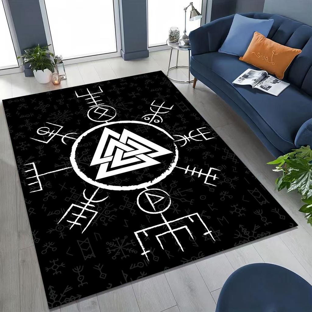 Nordic Viking Warrior Symbol Valhalla Valknut Rune Moto Rug for Bedroom Living Room Sofa Home Doormat Decor,Non-slip Floor Mat