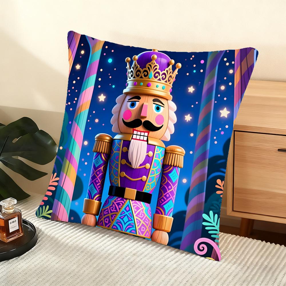 Nutcracker Cartoon Cushion Cover Silky Short Plush Home Sofa Cushion Cover - Invisible Zipper Home Decoration