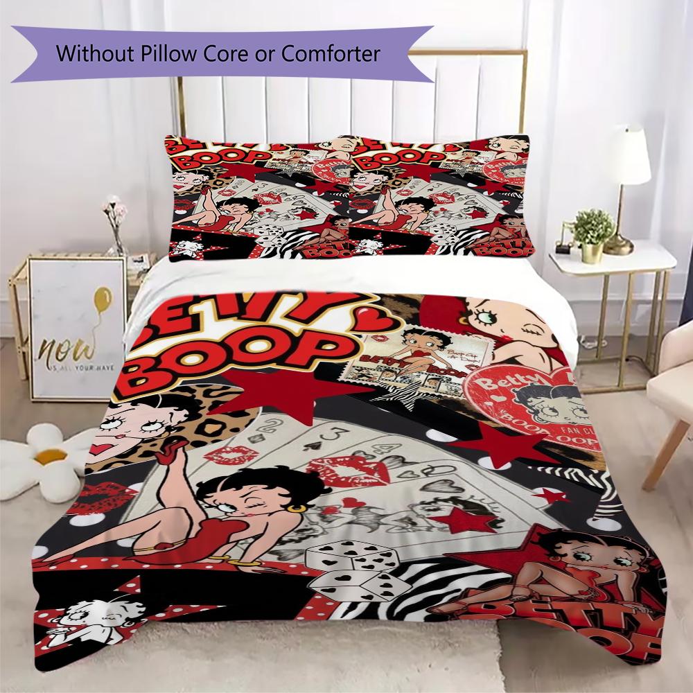 betty boop Pattern Bedding uilt Set uilt Cover Pillowcase Home Decoration Birthday Gift (1 * duvet cover + 2 * pillowcase without core)
