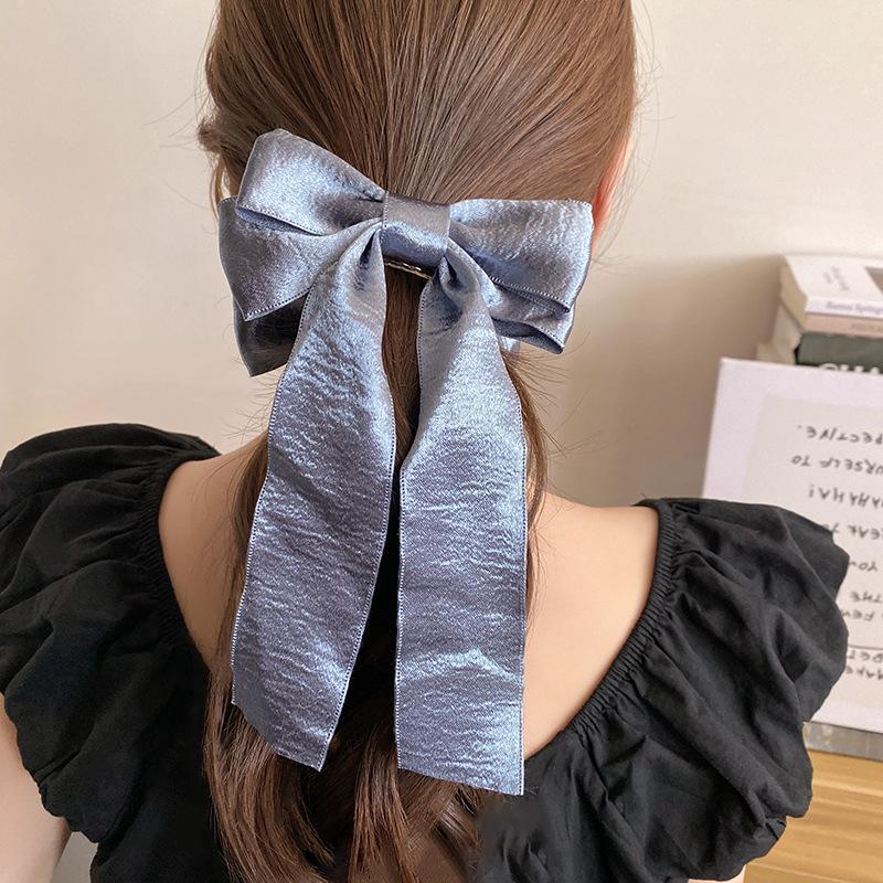 French temperament bow streamer hairpin women's high and low ponytail large duck bill clip side clip popular hairpin hair accessories