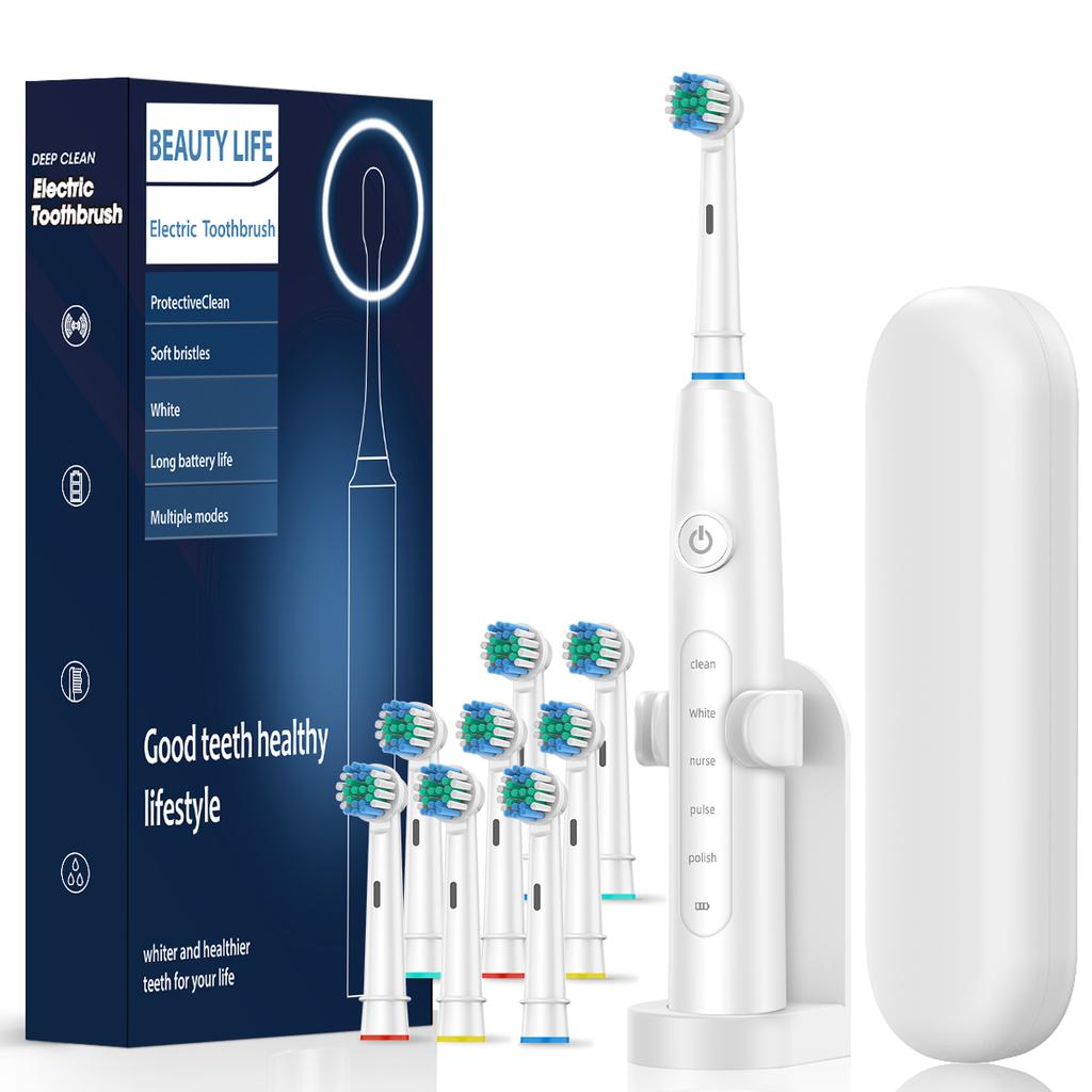New Electric Toothbrush Rotary Rechargeable Electric Toothbrush for Adults Rotating Electric Toothbrushes with 8 Soft Brush Heads