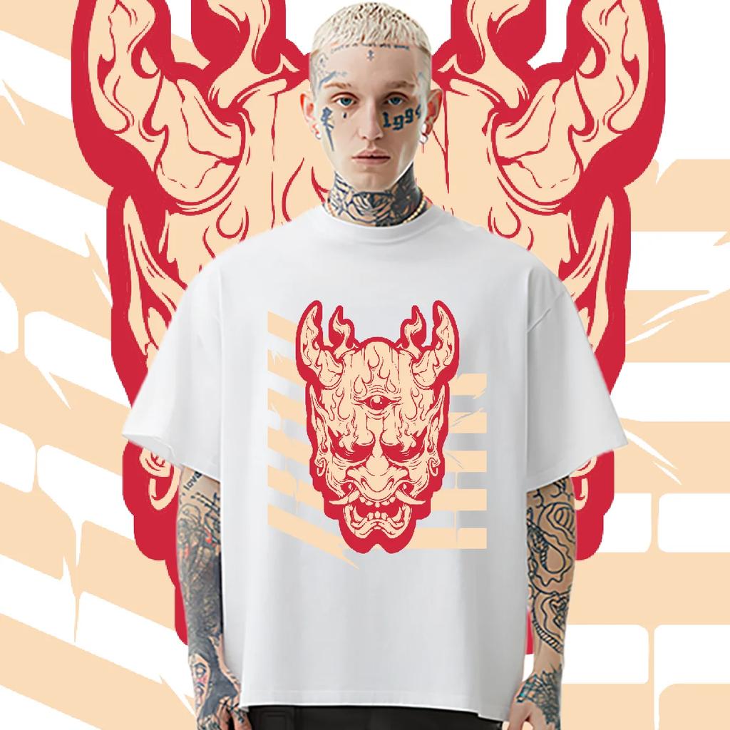 Round Neck Tshirt Loose Oversize T-shirt Y2k Hip-Hop Shirt Graphic Printing Cotton Clothes Street Style Men's T Shirt DIY