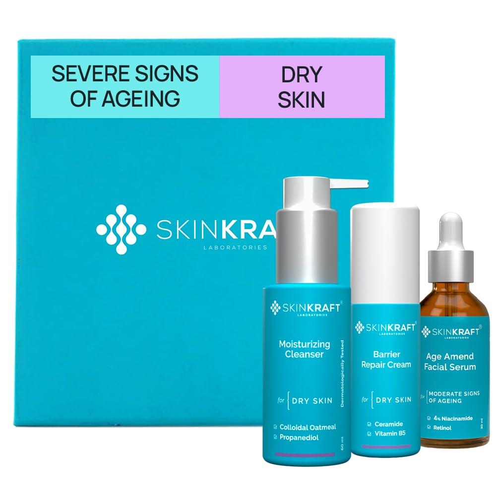 SkinKraft Anti-Aging Regimen for Dry Skin - Peptides, Resveratrol, Ferulic Acid & Ceramides - 3-Step Skincare Routine for Severe Signs of Aging wit