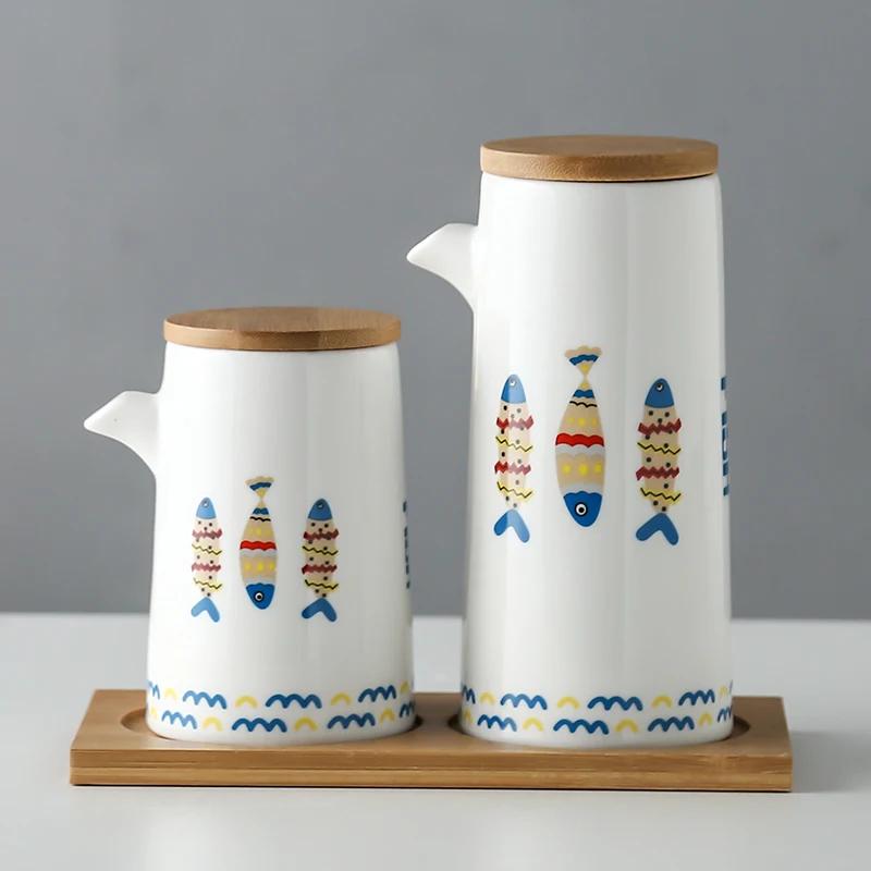 marble Ceramic Gravy Olive Oil Pot set Soy Sauce Vinegar Seasoning Can Oil Bottle Kitchen Cooking Tools Storage Bottles set