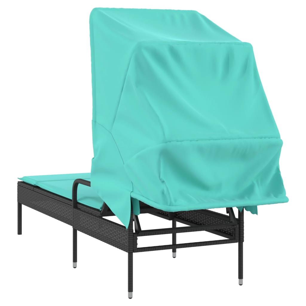 Sun Lounger with Sun Canopy Black Poly Rattan