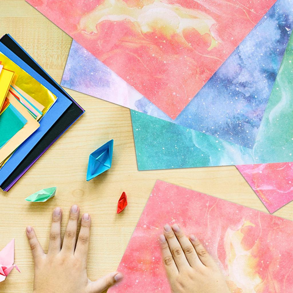 Ciieeo Large Origami Paper Cute Watercolor and Starry Sky 400 Large Easy To for Origami Paper and DIY Craft and Blue Set, Double-Sided, Patterns,