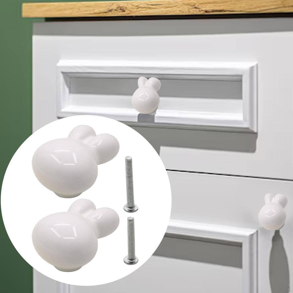 Mini Rabbit Figurine Drawer Handle Animal Sculpture Ceramic Door Cabinet Knob for Home