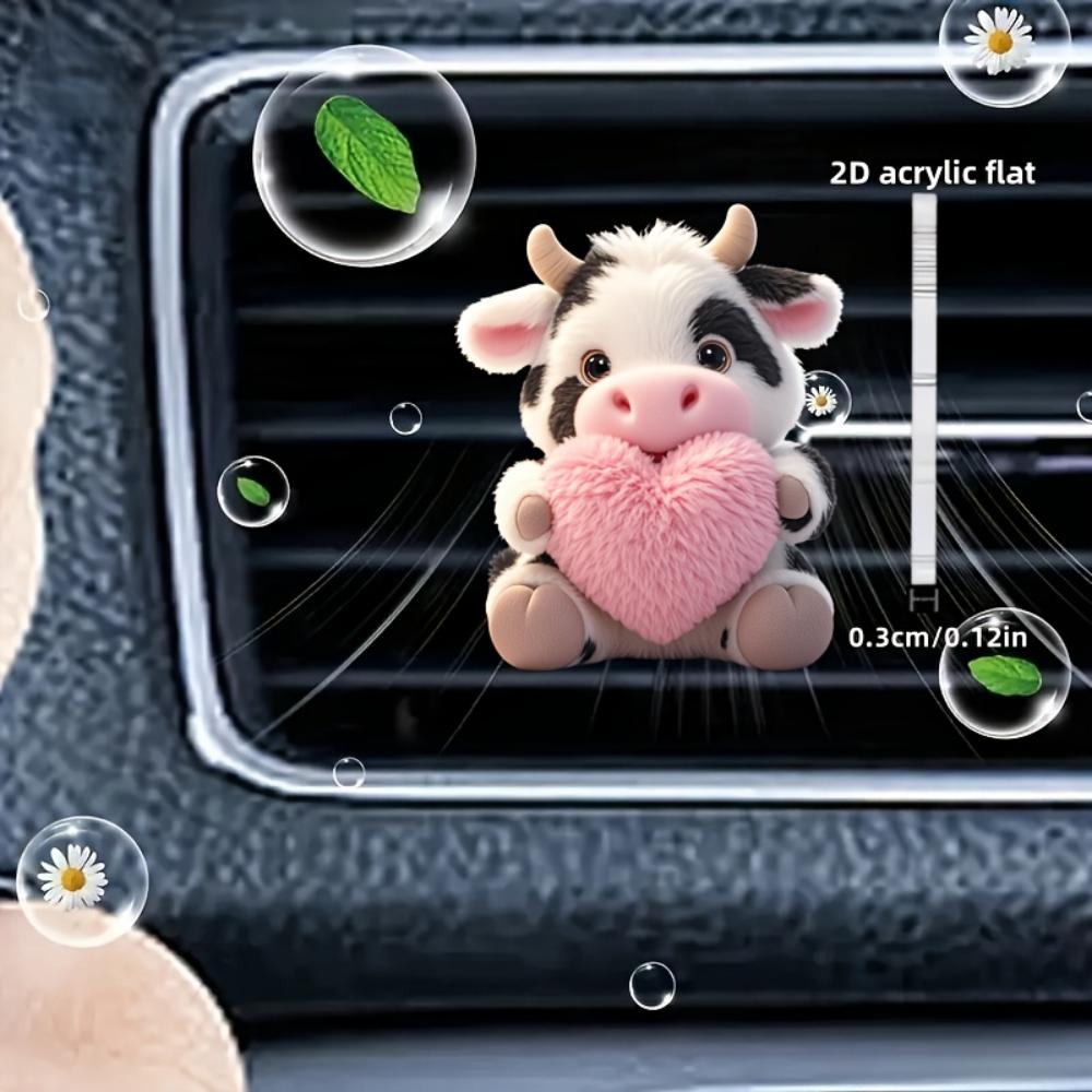 2D Flat Cow Car Vent Clip Decorative Diffuser (fragrance Not Included), Car Interior Decoration, Aromatherapy Clip, Ideal for Holiday Gifts