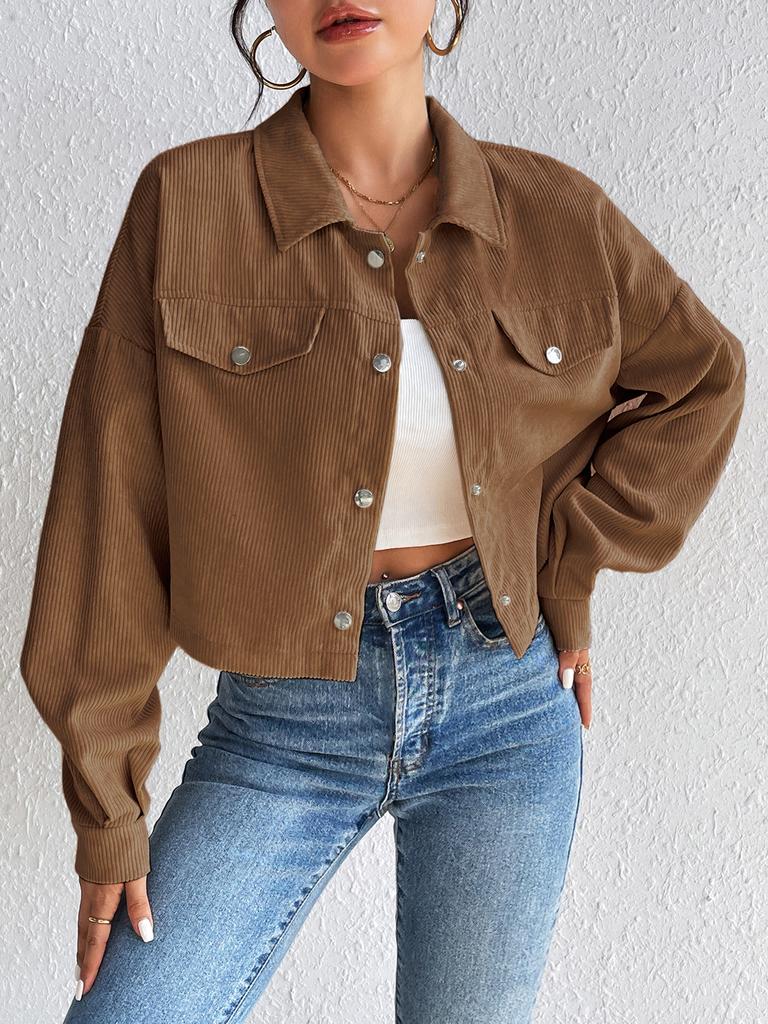 2024 Autumn and Winter Cross-border Amazon Europe, America, Temperament Slim-fitting Short Zipper Cardigan Polo Neck Corduroy Jacket