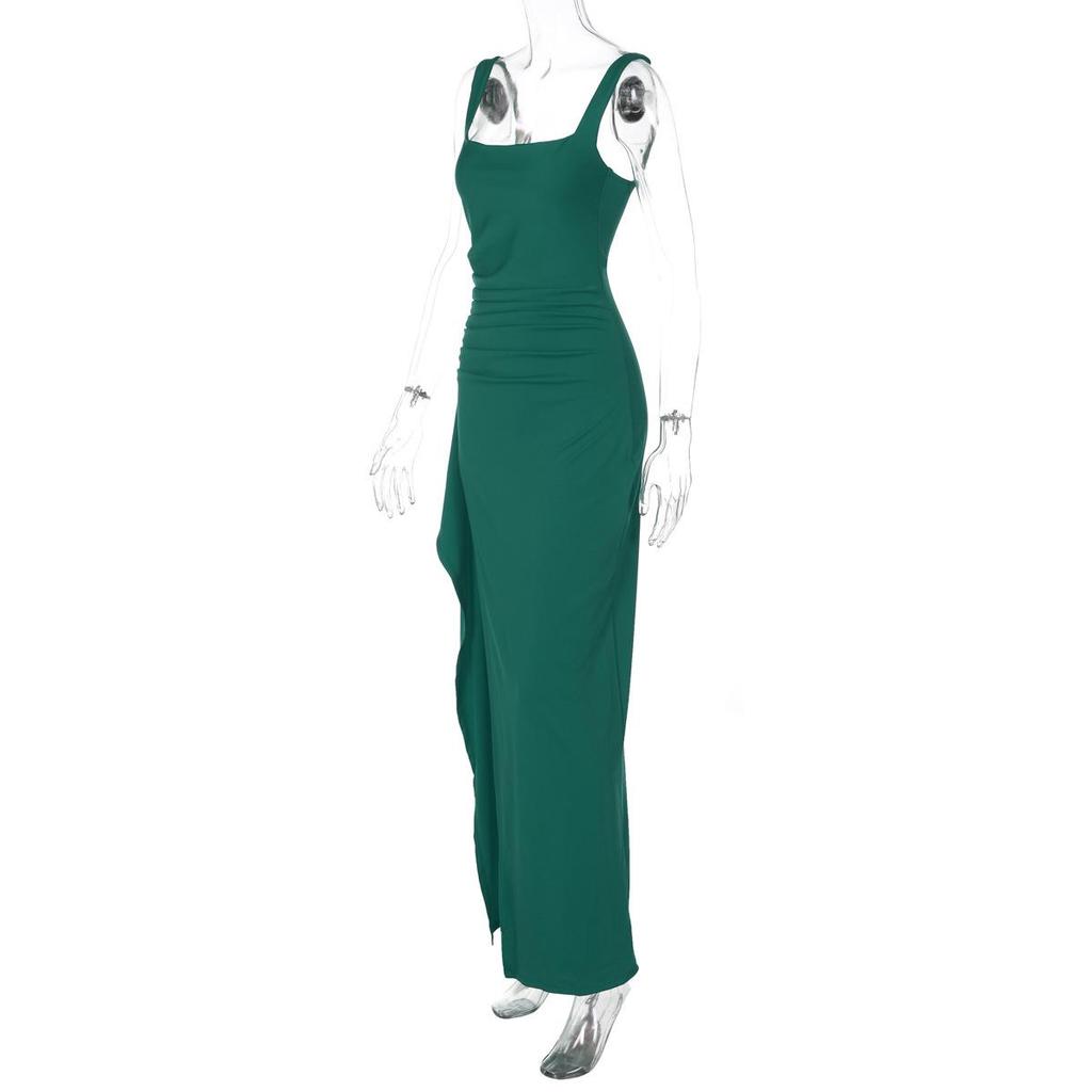 2025 Summer Fashion: European/American INS Style Women's Sexy Backless High Slit Evening Dress