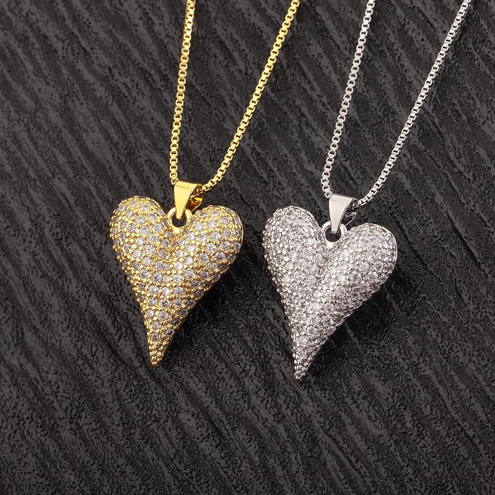 Nidin New Arrival Romantic Heart Shape Elegant Aesthetic Pendant Necklace 2 Styles For Female Male Shine Zircon Jewelry Gifts