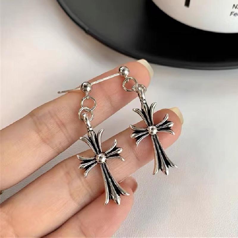 Silver Needle Cool Style Cross Dangle Earrings for Women – Fashionable, Unique, and Trendy.