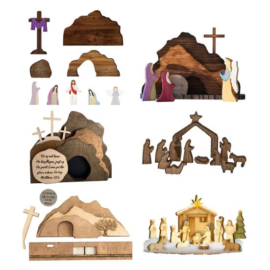 Wooden Empty Tomb Easter Decoration Jesus Resurrection Scene Table Sign Home Office Table Shelf Catholic Religious Ornament Christian Gifts
