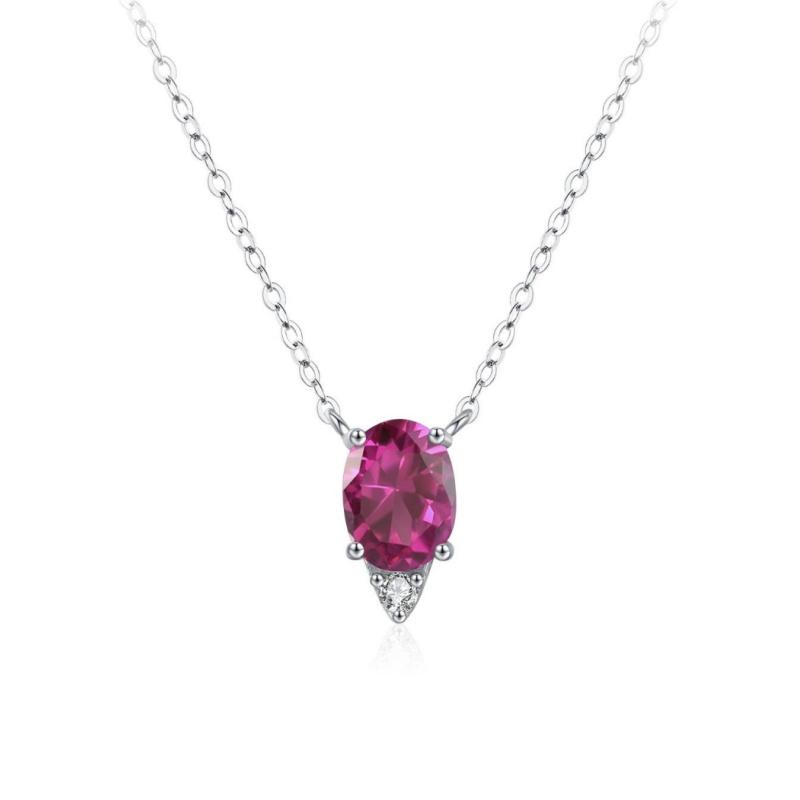 Women s Fashion Simple Design S925 Sterling Silver Rhodium Plated Oval Zircon Pendant Necklace 40+5cm&925 silver necklaces серебряный