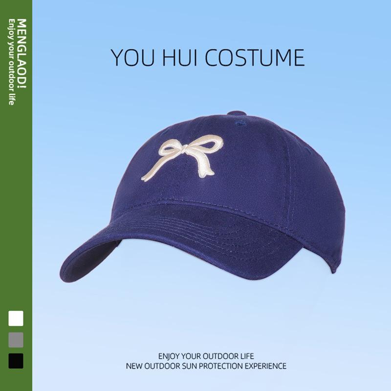 

Embroidery bow baseball cap female small fresh face small washed cap outdoor large brim sun hat average size (58cm)