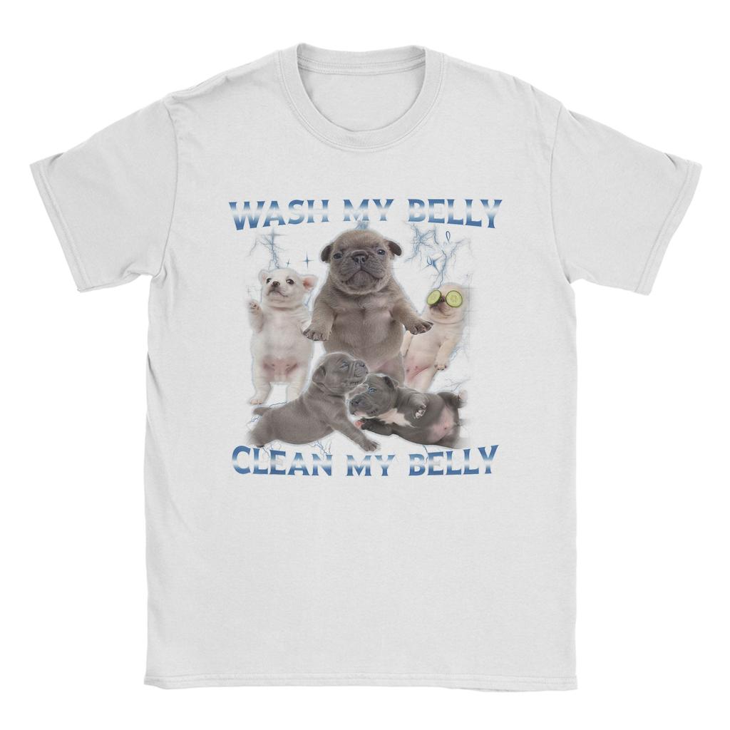 Pibble Dog Wash Clean My Belly Funny Meme T-Shirts Men Round Collar Pure Cotton T Shirt  Short Sleeve Tees Plus Size Clothing