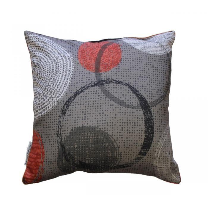 Coussin - Lascaux - 40x40 Cm - 100% Polyester - Gris Et Rouge - Intérieur