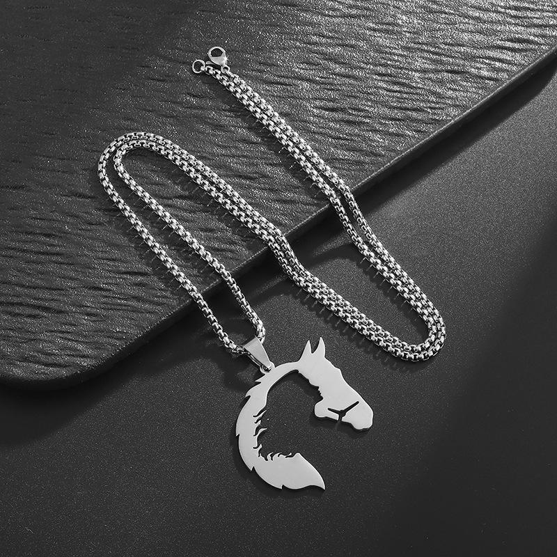Hollowed Out Horsehead Necklace Men Girl Pendant Hip-Hop Silver Gold Color Stainless Steel Chain Personality Rock Jewelry Gifts