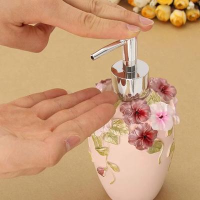 Harz 3D Blumenskulptur Flüssigseifenspender Pumpe Flasche Wiederholtes Befüllen für Klassischen Stil Badezimmer Küchendekoration
