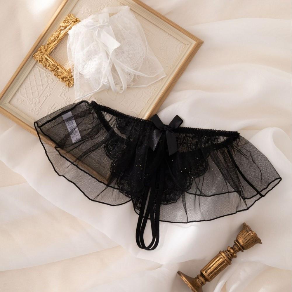 Open-crotch Lace Mesh Women Thong Sparkling Skirt Decor T-Back Panties  Wedding Night Bride