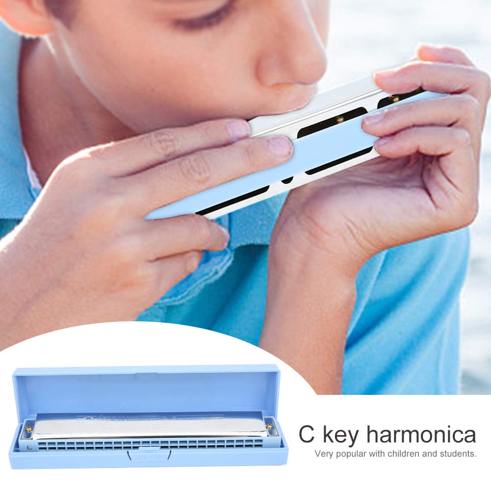 24-Hole Professional Mouth Organ, Diatonic Harp, Loud Sound C Key Harmonica, for Students, Children, and Home Entertainment (Blue)