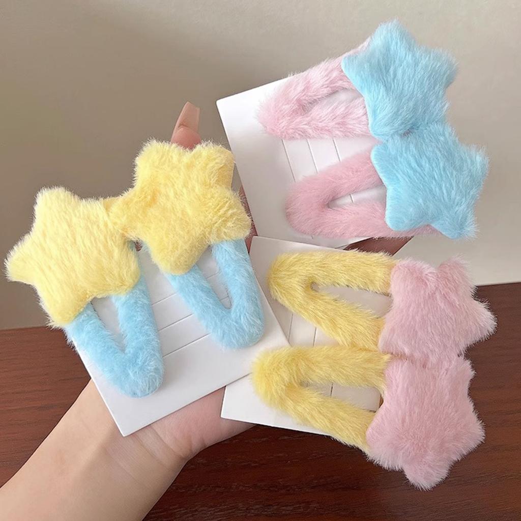 1pair Plush Star Shape Hair Clip Carnival Photography Hairpin for Woman Girls Dopamine Look Bangs Taking Photo Anti Slip