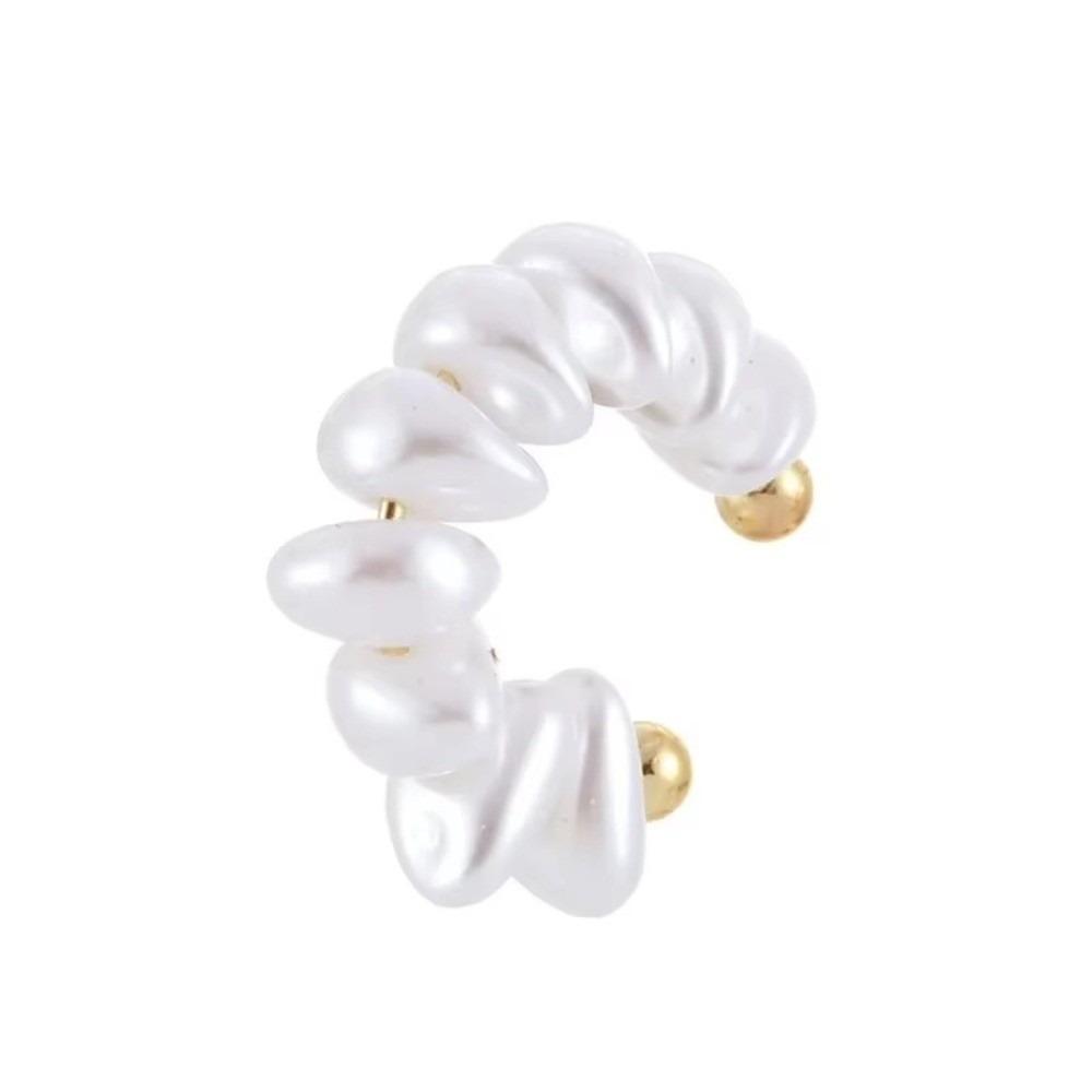 Imitation Pearl C-shaped Ear Clip Metal Fake Piercing Earrings Simple Pearl Stud Earrings  Women