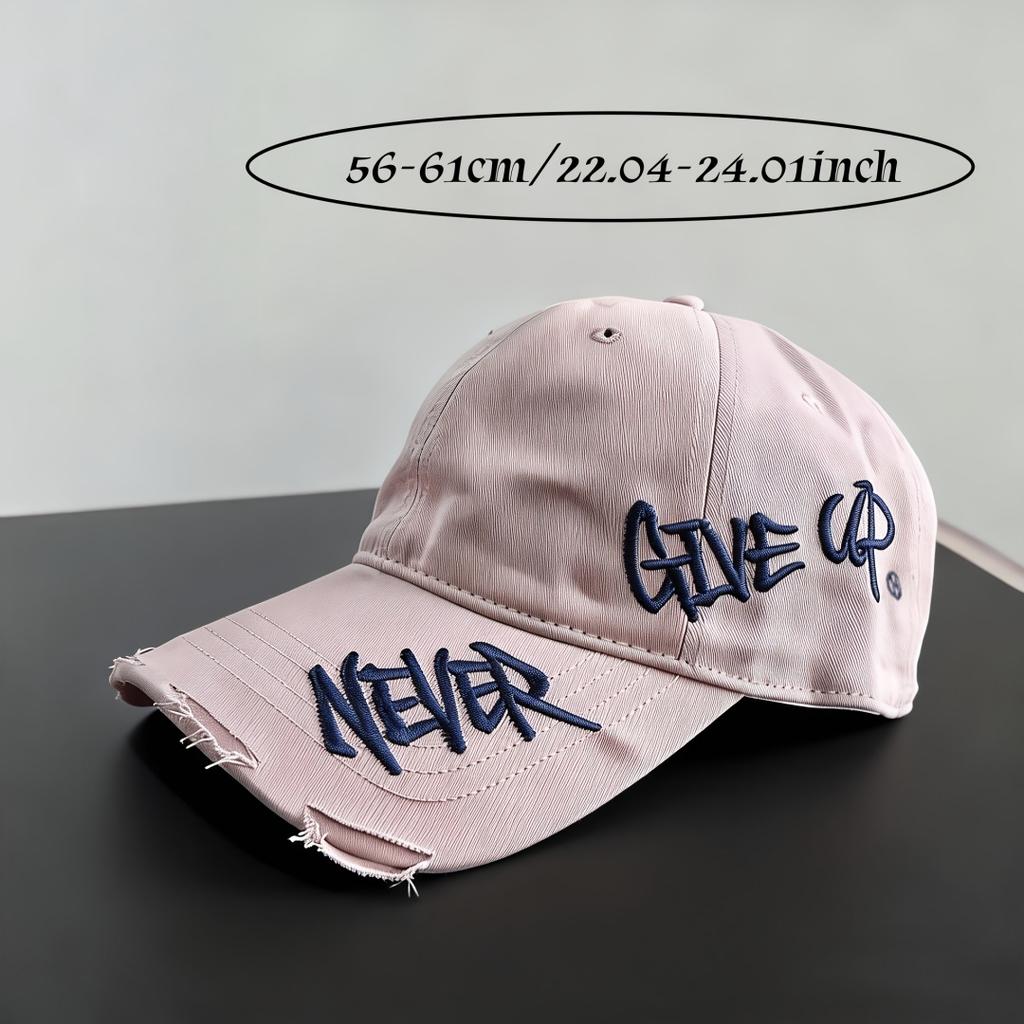 Casual Distressed Trim Baseball Cap With Side Embroidery Curved Bill Fashion Headwear