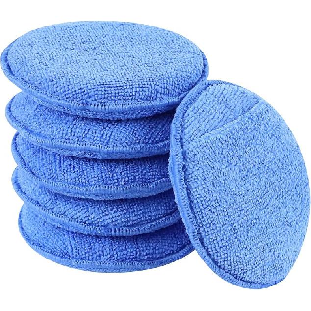 Hovom 6PCS Microfiber Wax Applicator, 5" Round Applicator Pads, Soft Automotive Waxing Foam Pads, Buffing Pads For Car Cleaning, Polishing And