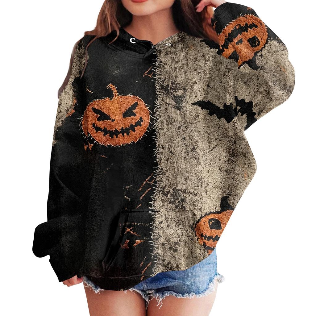 Kids Casual Hooded Sweatshirt with Halloween Print Pullover for Daily Wear
