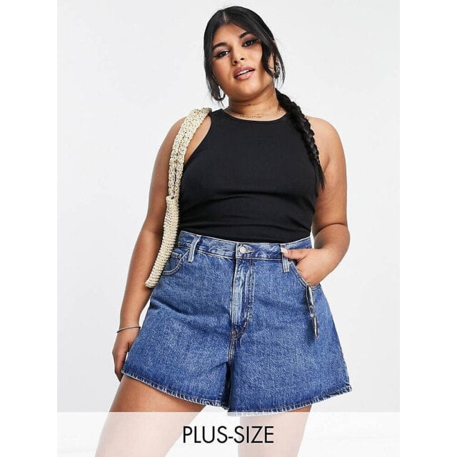 

Levi s Plus high waisted shorts in mid wash