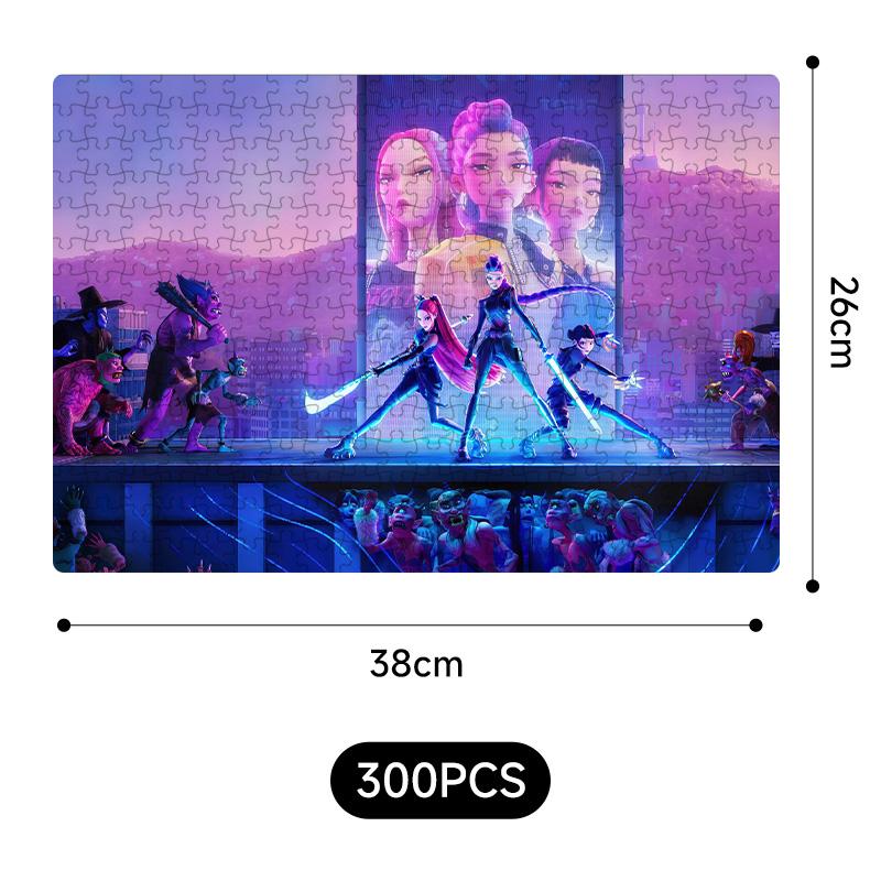 Yeni Kpop Şeytan Avcıları 38*26Cm 300 Parça Yapboz Oyuncakları Rumi Mira Zoey Huntrix Karakter Desenli Masa Oyunu Dekor Çocuk Hediye