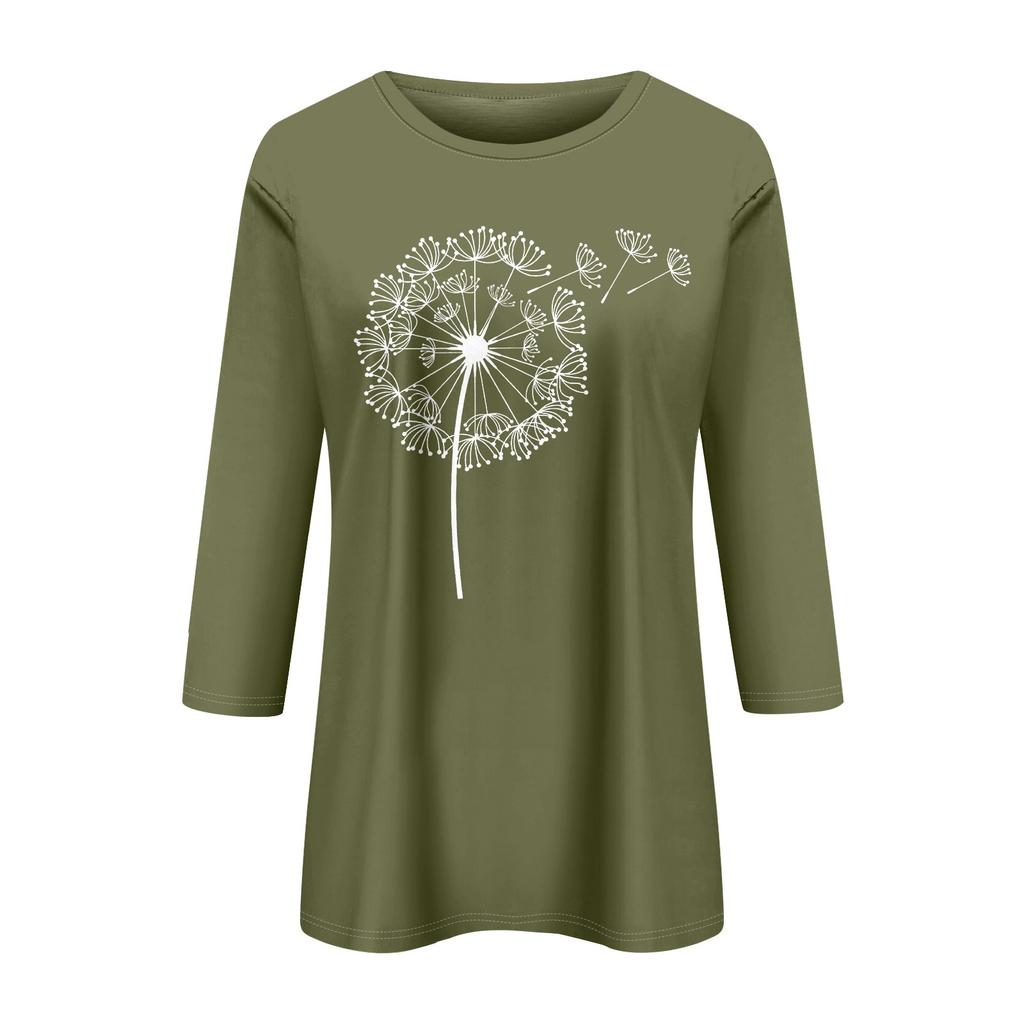 Damenmode, lässig, bedruckt, sieben Ärmel, Rundhalsausschnitt