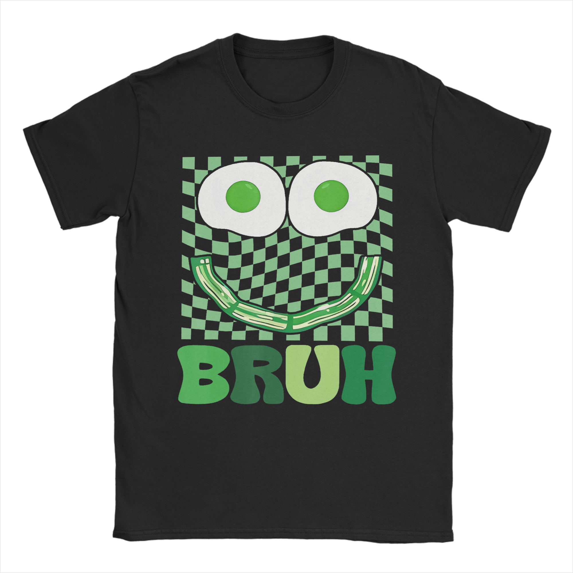 

Green Smile Face Eggs and Bacon Breakfast Groovy Retro Unisexs T Shirts Awesome Tee Shirt Short Sleeve O Neck TShirt Gift Idea 4XL