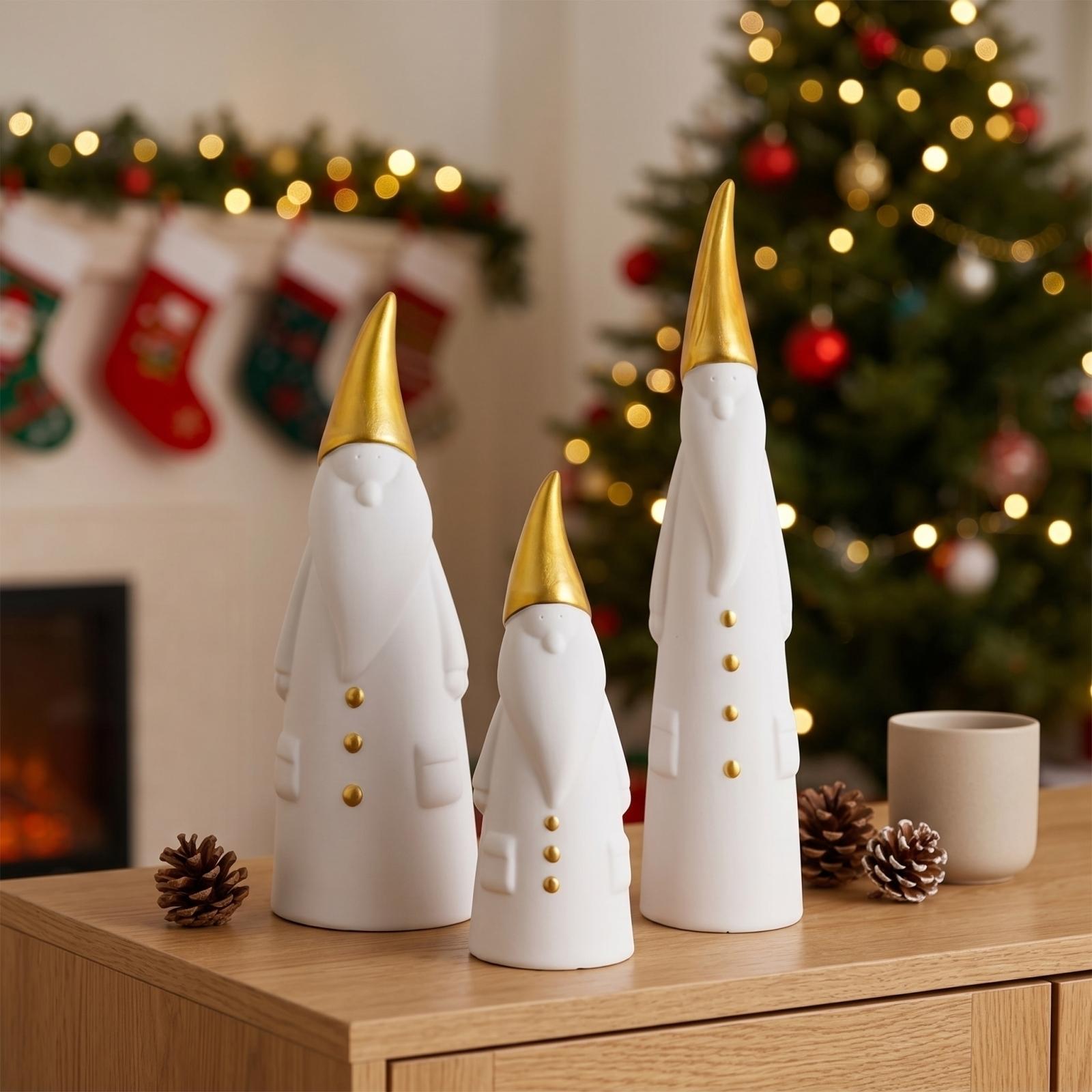 

3PCS Creative Santa Claus Figurine Set Home Decoration Christmas Ornament Resin Sculpture for Indoor Display one size белый
