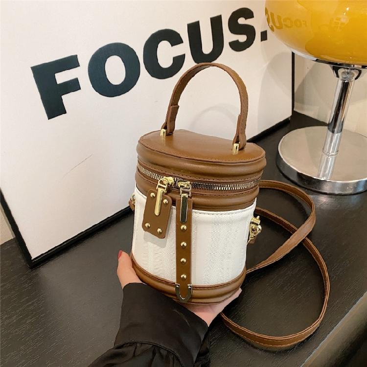 Shoulder Crossbody Bag PU Leather Cylinder Bag Bucket Handbag for Daily Activity