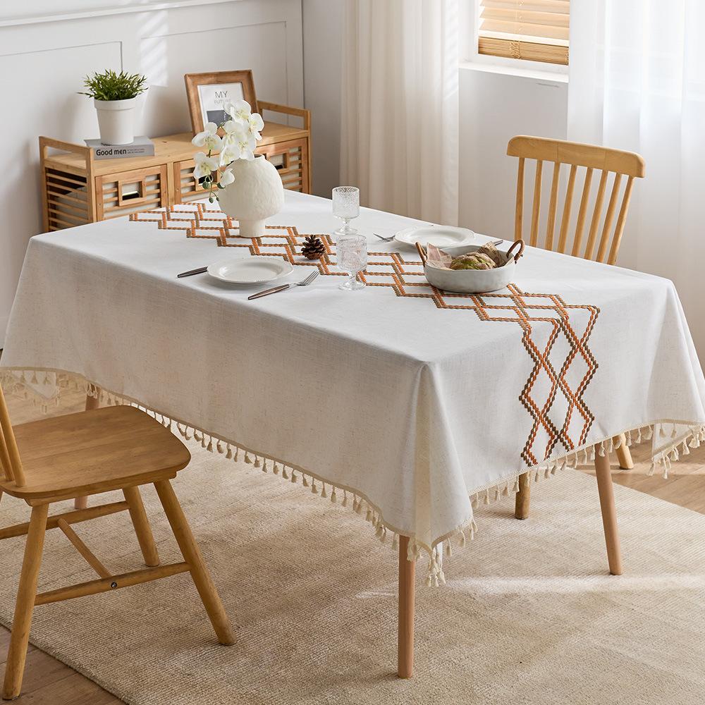 Cotton And Linen Light Luxury Embroidery Fabric Tablecloth Three-Dimensional High-Grade Embroidery Table Cloth Rectangular Coffee Table
