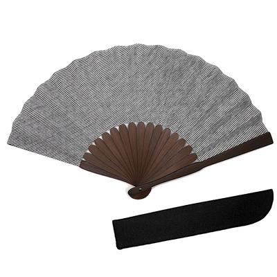 Takashima Chijimi Folding Fan for Men Cotton Fabric Gray with Fan Case Cotton Fabric Fan Japanese Heat Relief [Hanakanzashi] - Fan, 22cm, -