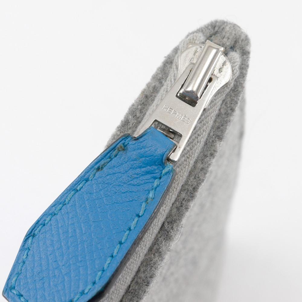Hermes Too Doo 37 Clutch bag Blue Zanzibar Blue / grauer Filz/Epsom Unisex Gebraucht