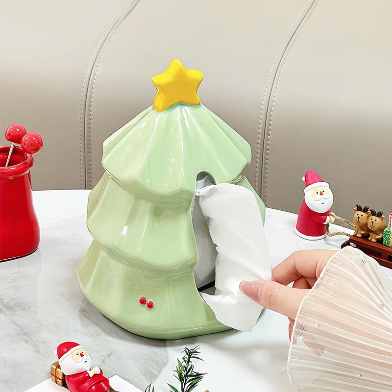 Cute Christmas Tree Shaped Tissue Box Desktop Ornaments Christmas Decoration