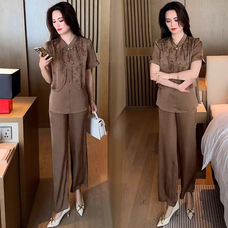 

Летний женский облегающий комплект с принтом: футболка с коротким рукавом и брюки широкого кроя L (100-115 jin)