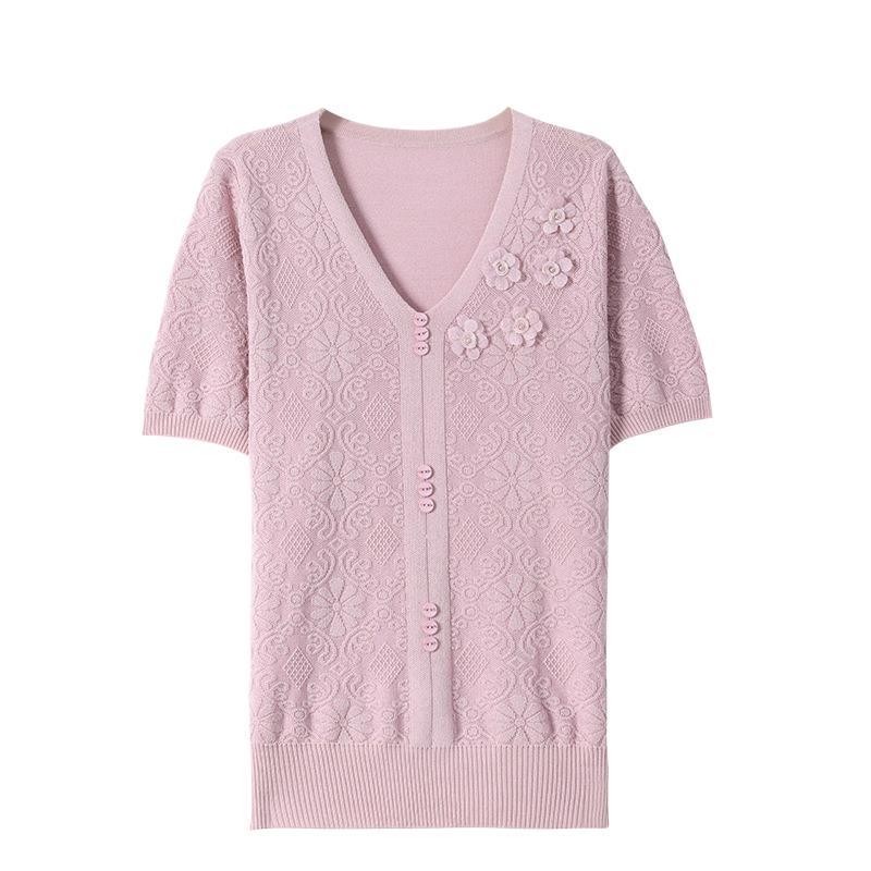 2026 Summer Ice Silk Short-Sleeve Knitted Cardigan for Middle-Aged & Elderly Women - Mother's Day Edition