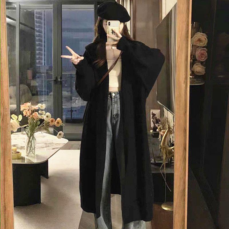 Women's Hooded Knit Cardigan - Maillard Style, Long, Cozy, 2025 Autumn/Winter Collection, Student Lazy Fit