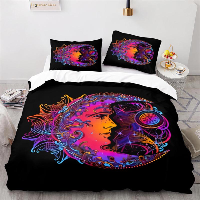 Boho Sun And Moon Duvet Cover Mysterious Astrology Bedding Set Microfiber Witch Wiccan Fortune-Telling Tarot Cards Quilt Cover