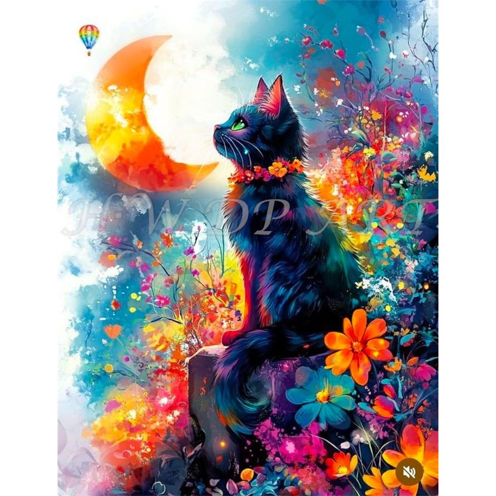 Diamond Painting Kits Black Cat Round Diamond Embroidery Gem Cross Stitch Crystal Diamond Art Fairy Dust Decor