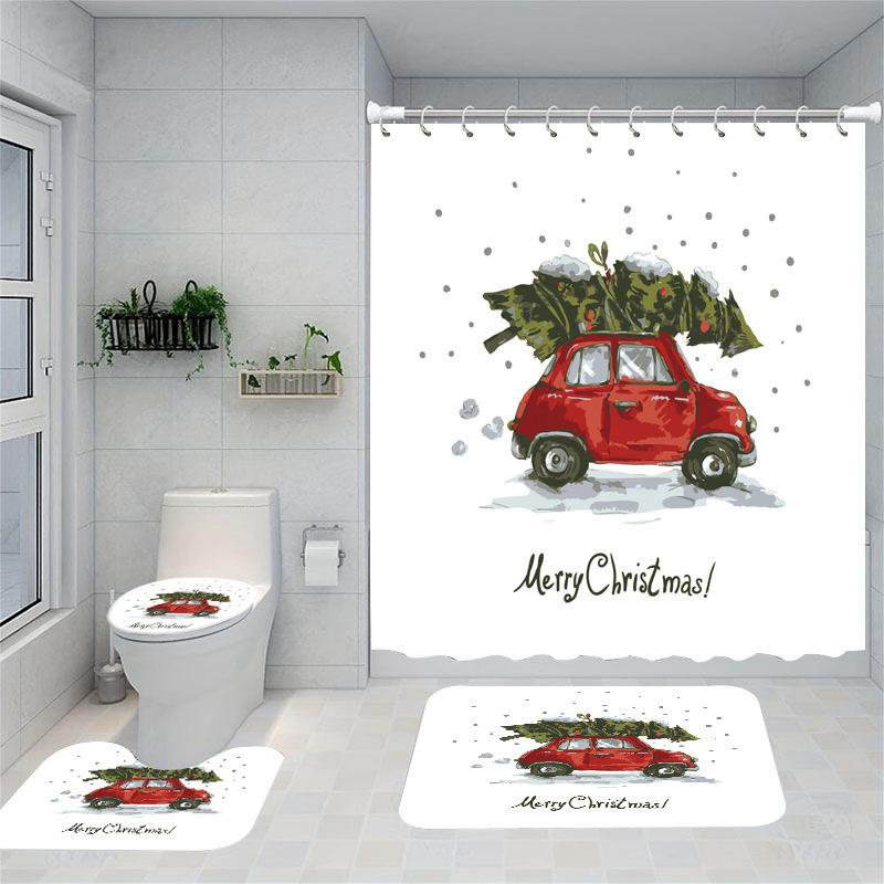 Christmas Series Shower Curtain Digital Printing Bathroom Shower Curtain Four-Piece Polyester Shower Curtain